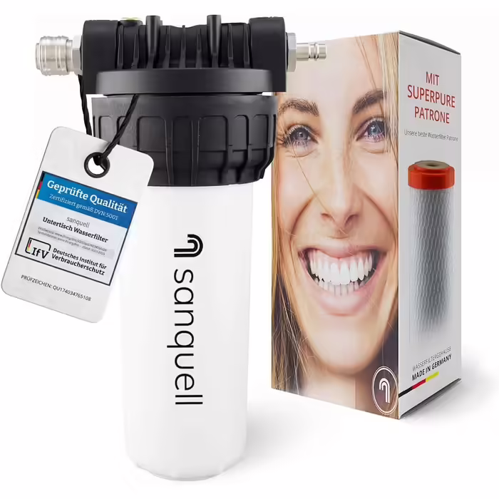 Premium Under-Sink Water Filter, 8 Liters/Minute, Removes 100 Contaminants, High Capacity, No Separate Faucet Needed, Sustainable Design, Made in Germany