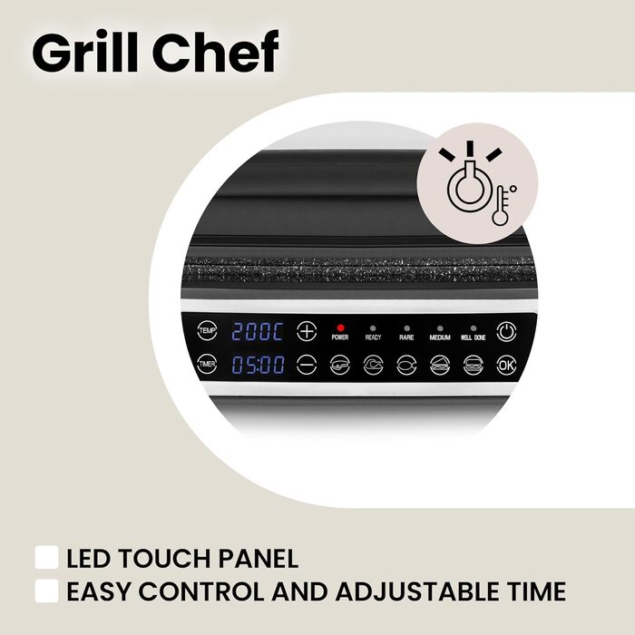 Grill Chef Electric Contact Grill and Sandwich Toaster 2100W, Removable Heating Plates, 2in1, 180° Foldable, Non-Stick Coating, Drip Tray, Acoustic Notifications (SILVER)