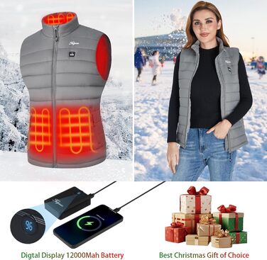 Гріюча жилетка для жінок Telguua з акумулятором 5V 12000mAh, USB-C, 4 зони нагріву, 3 режими температури, для активного відпочинку, біла (XXL, сірий)