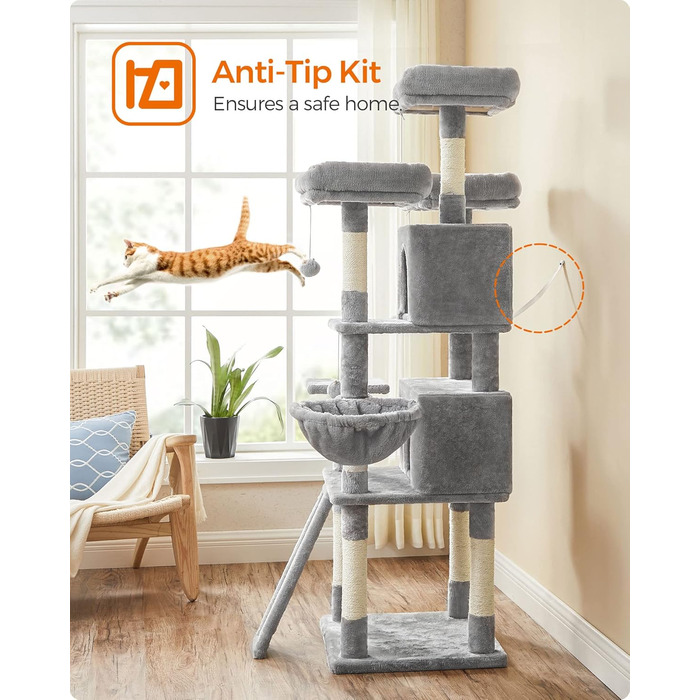 Драбина для котів Feandrea, XXL, 169 см, світло-сіра, PCT019W01