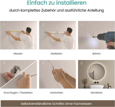 Круглий дзеркало для ванної кімнати EMKE з підсвіткою 80 см – дзеркало з 3 кольорами світла, регулюванням яскравості, сенсорним керуванням, функцією пам'яті, енергозберігаюче – дзеркало для ванної кімнати та настінне дзеркало (50x50 см)