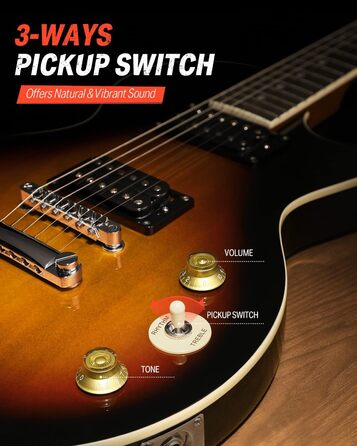 Електрогітара Donner Set LP-стиль 39 дюймів з чохлом, ременем та кабелем (Sunburst)