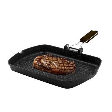 Zanetti Гриль-сковорода з алюмінію під тиском, 26x36 см, з індукційним нагрівом та складаною ручкою