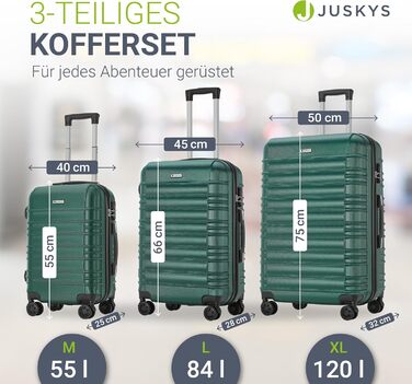 Набір валіз Juskys® Hartschale 4 шт. з кодовим замком, тихі колеса 360°, телескопічна ручка, легкий, зелений (3 шт.)