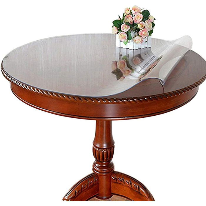 Ever Fairy Round Transparent PVC Tablecloth, Thickness 2 mm, Dia.70 cm, Round Waterproof Table Protector Table Film, Kitchen Dining Room Wood Furniture Protective Cover