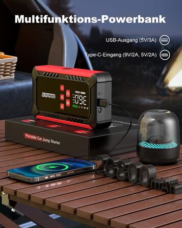 Портативний акумулятор для авто з компресором 150PSI, 7000A, 12V, 8L/10L (бензин/дизель), з запальничкою, LED-ліхтарик B195