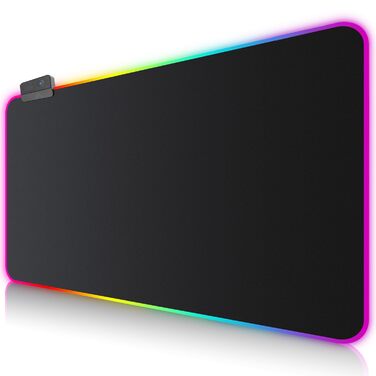 Ігровий килимок для миші RGB XXL (900x400мм) з 7 кольорами підсвічування та 14 режимами, водонепроникний протиковзкий килимок для геймерів та ПК, чорний