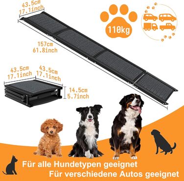 Східці для собак складні, 157 см, для великих собак до 110 кг, з неслизькою поверхнею та зручною ручкою, чорного кольору