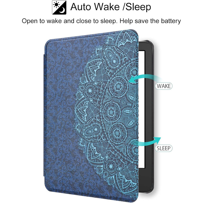 Чохол для Kindle 6' (11-го покоління) 2024/2022 (C2V2L3) - PU шкіра, захисний чохол з авто-сон/пробудження, Smart Cover, Löwenzahn (Блакитна квітка)