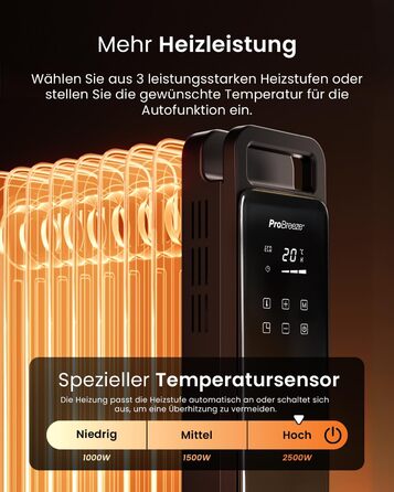 Електричний масляний радіатор Pro Breeze 2500W з 11 ламелями. Розумна система опалення, 3 режими, термостат, Wi-Fi, таймер 24 години, сенсорне керування, захист від перегріву. Білий.