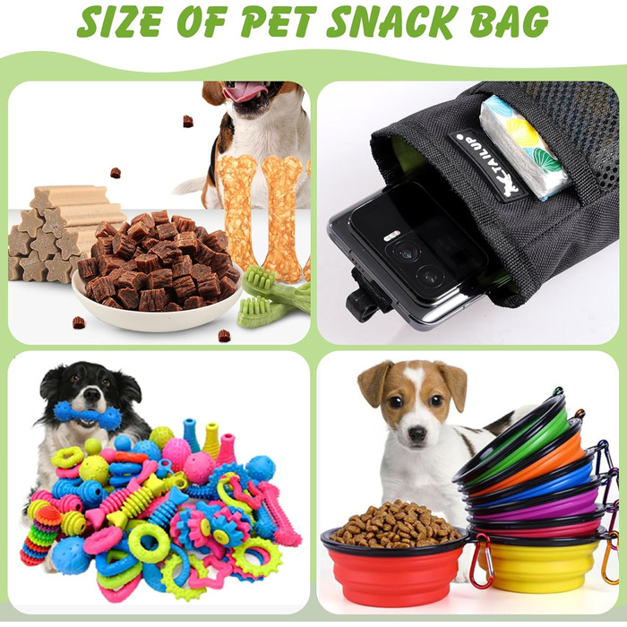 Ланжуе Лекерлібеутель: Сумка для ласощів для маленьких собак, чорна, з кліпсою для ременя, 600D Oxford, 2 шт.