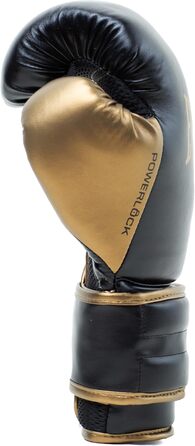 Боксерські рукавички Everlast Powerlock 2R, 12 oz, чорний/золотий – для спарингу, тренування на боксерському мішку, з підтримкою зап'ястя, 4-шаровий шар, оригінальна екіпіровка Everlast