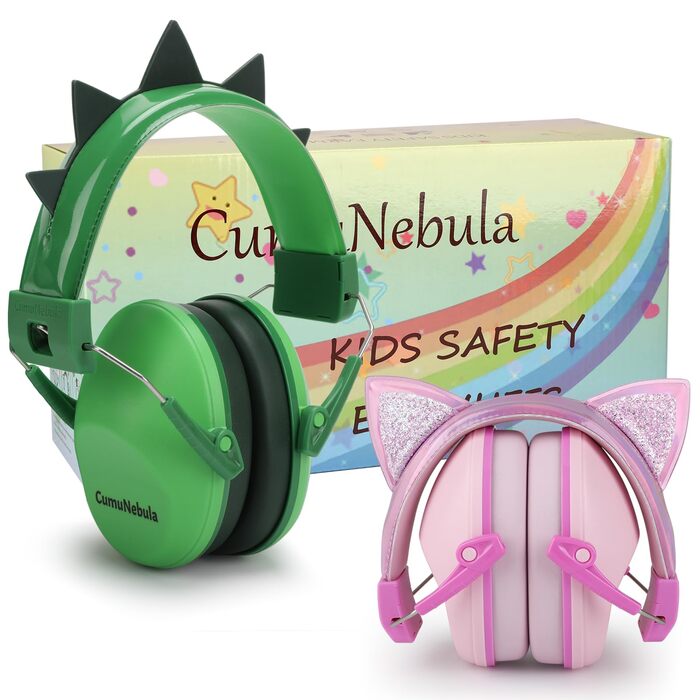 Навушники для захисту від шуму для дітей - пасивні навушники, капсульовані навушники для школи, SNR 28dB, для аутизму, сну, навчання, гри на барабанах (зелено-рожевий)
