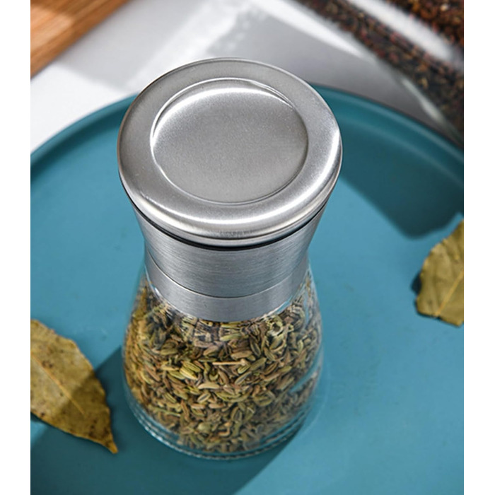 Набір з 2 мельниць для солі та перцю - сталеві та скляні з регульованим керамічним жорном, з можливістю поповнення, для солі та перцю