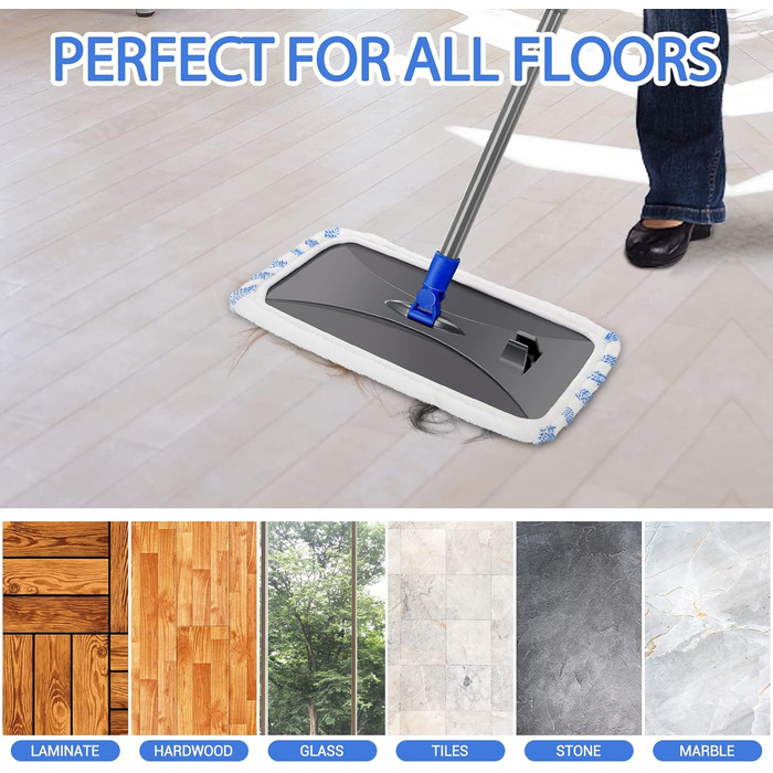 MASTERTOP 3-Piece Microfiber Mop Heads, Reusable for Large Surfaces, Microfiber, Flat Mop Head, Wet or Dry Floor Cleaning, Only for MASTERTOP Mop
