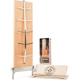 Finnwerk Salmon Plank Set - Stainless Steel Holder, Solid Birch Wood - Perfect for Grilling & Smoking - Angled System
