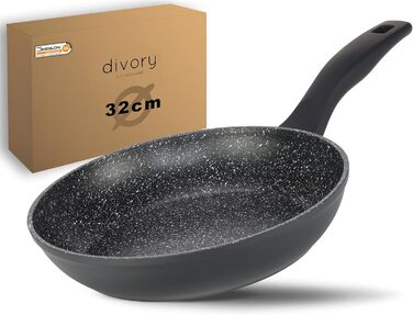 Набір сковорідок DIVORY 3 шт. (20, 24, 28 см) з антипригарним покриттям для всіх плит, включаючи індукційні. Безпечні ручки, придатні для миття в посудомийній машині. (Ручки: імітація сірого дерева)