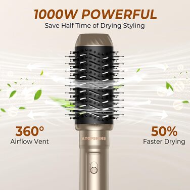 Atopskins Airstyler: Набір для укладки волосся 6-в-1 (фен-щітка, плойка, випрямляч), Золотий