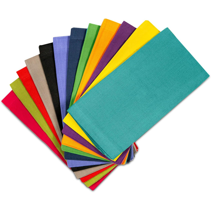Cotton Craft - Napkins, 100% Cotton, 20 x 20 Oversized - Set Contains Magenta, Lime, Red, Stone, Black, Lavender, Grape, Orange, Teal, Navy Blue, Mustard, and Leaf, Cotton, Blue, 20x20