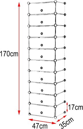 WOLTU Shoe Box, Shoe Storage, Set of 10, Stackable Design, for 20 Pairs, with Door, Hooks, 40x30x170 cm, White (47 x 35 x 170 cm, White)