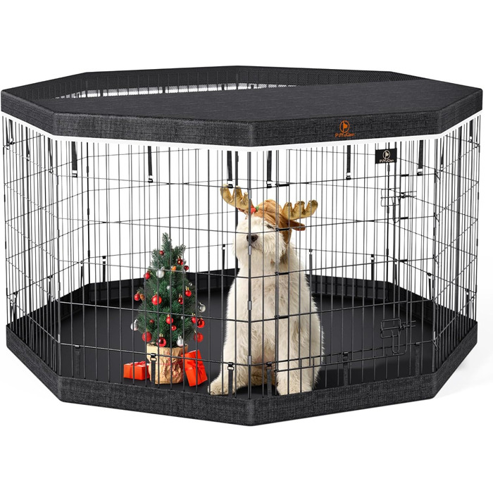 Клітка для собак PJYuCien, 8 панелей, 91.4 см, металева, складна, з підстилкою та верхньою кришкою, для дому та вулиці, підходить для середніх собак