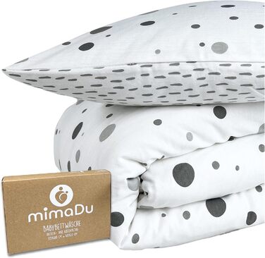 Набір постільної білизни для дитячого ліжечка з органічної бавовни GOTS (Oeko-Tex100), 100 x 135 см. Включає наволочку 40x60 см та ковдру 100x135 см. Підходить для хлопчиків та дівчаток, сірий колір.