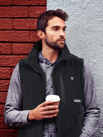 UNBON Грівальна жилетка для чоловіків, флісова жилетка з підігрівом, Powerbank 10000mAh, USB, 3 режими нагріву, 6 зон нагріву, чорний