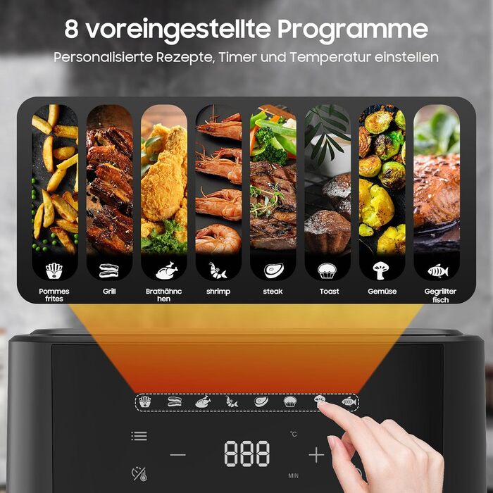 iceagle Hot Air Fryer 6.5 L Airfryer XL - Fryer Without Fat with Metal Interior | 1700W Hot Air Fryer with 8 Cooking Programs, Digital Display, with German Recipe Book