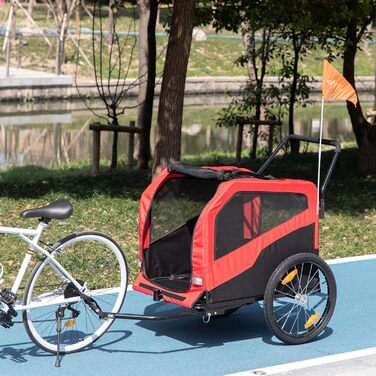 PawHut 2-в-1: Причіп для собак, велосипедний причіп для собак, візок для собак з відбивачами, до 30 кг, для великих собак, Oxford-тканина (Червоний)