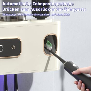 Організатор для ванної кімнати: тримач для зубних щіток, електричний диспенсер для зубної пасти, прес для тюбиків, 2 диспенсери для пасти з 6 слотами для щіток та 3 чашками (білий)