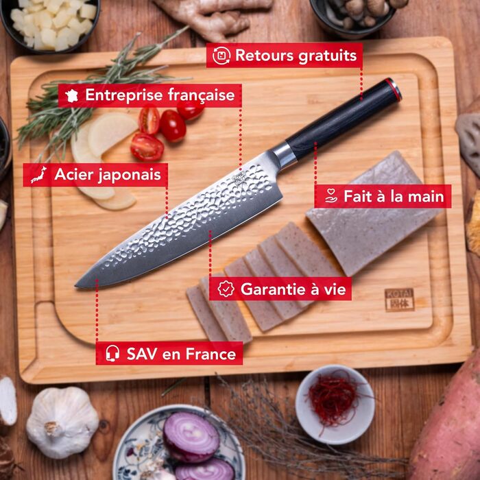 Професійний кухонний ніж KOTAI Gyuto 20 см, японський стиль, ручна робота, ультрашарпий 440C нержавіючий метал