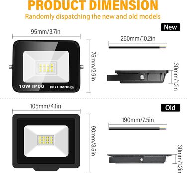 RIGIDON 2x 75W LED Floodlights Outdoor, 7500LM Outdoor Spotlight, 6000K Cool White IP66 Waterproof LED Floodlight, Outdoor Lamp for Garden, Courtyards, Garage, Hotel, Sports Field, Workshop (2 x 10W)