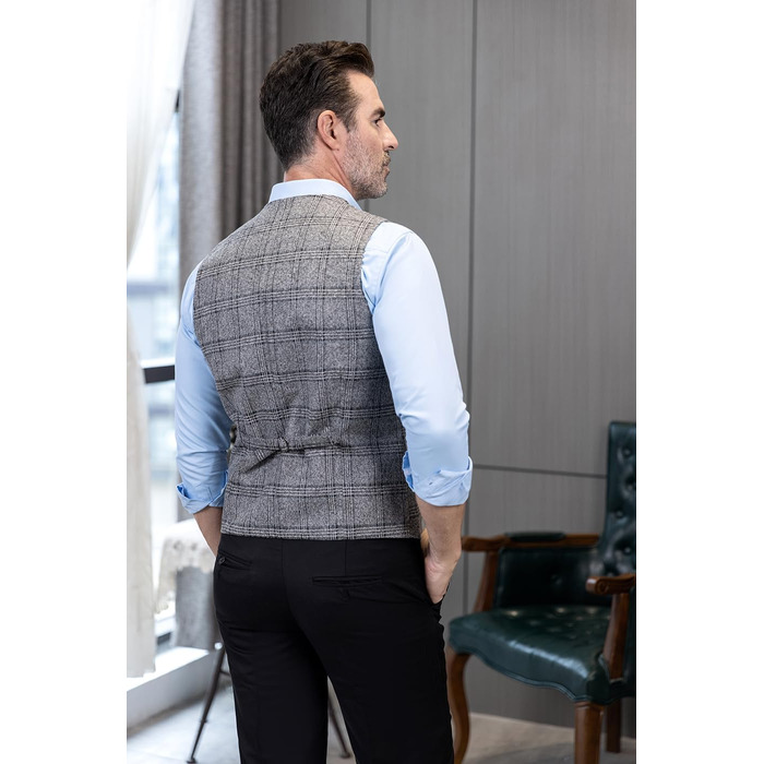 Оливковий костюм для чоловіків Wete, елегантний, в клітинку, приталений, з вовни, твід, для весілля (сірий, L)