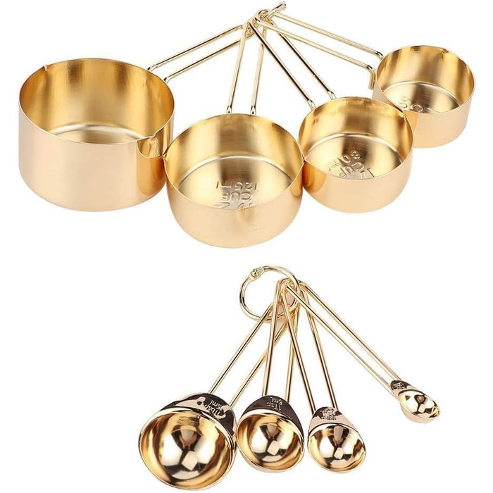 Мірний набір кухонних ложок та мірних стаканів з нержавіючої сталі, 4 шт. для сухих та рідких інгредієнтів, для випічки та приготування їжі