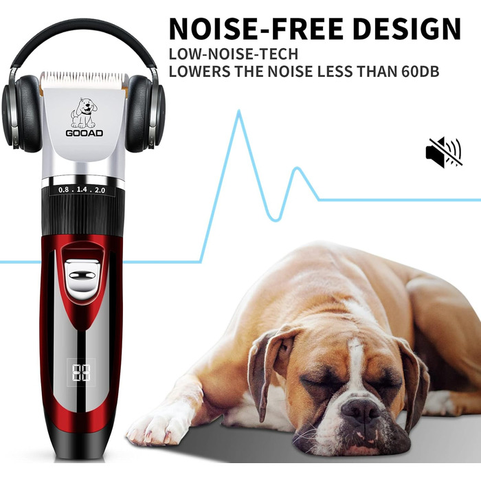 Електрична машинка для стрижки собак та котів, тиха, USB, акумуляторна, бездротова (червона)