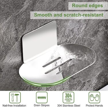 Підставка для мила на стіну без свердління, нержавіюча сталь, HONZUEN | Мильниця для ванної кімнати та кухні