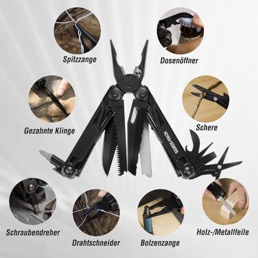 Мультитул Swiss+Tech 16-в-1: мультиінструмент з ножем, пилкою, плоскогубцями та ін. для кемпінгу та ремонту, з чохлом