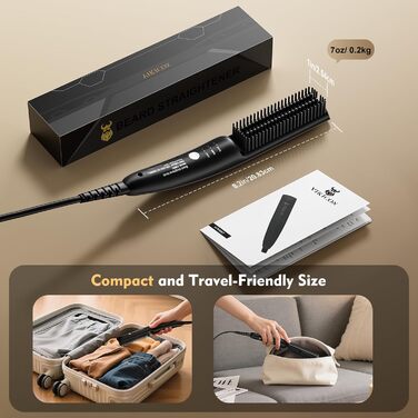 VIKICON Випрямляч для бороди чоловічий, мініатюрний електричний, швидкий нагрів, щітка-гребінець, іонний випрямляч для догляду за коротким та довгим волоссям, чорний