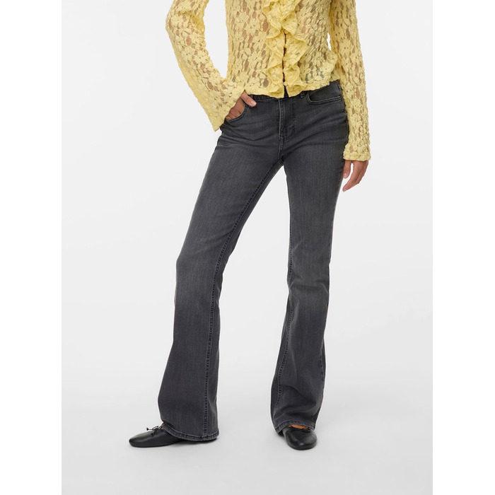 Джинси VERO MODA VMFLASH жіночі, кльош, середньої посадки, темно-сірий денім, розмір 32L