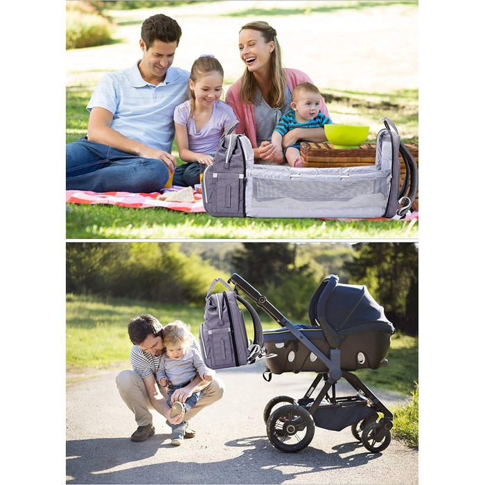 SNDMOR Diaper Bag Backpack, Convertible Diaper Backpack with Changing Pad Function, Large, Multifunctional Diaper Bag with Changing Mat, Stroller Hooks, Suitable for Mom and Dad