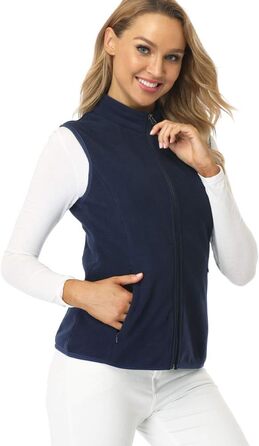 Жіноча флісова жилетка Fuinloth, легка, без рукавів, зі стійким коміром та кишенями на блискавці, колір: морський, розмір L