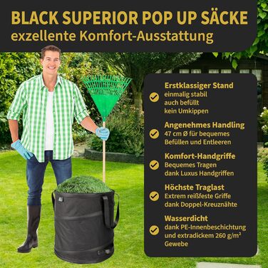 Садові мішки TTL Garden BLACK SUPERIOR 2×85 л, комплект 2 шт., з подвійним дном, 260 г/м², надміцна тканина Oxford 600D, для збору листя, садових відходів, саморозкладні, складні