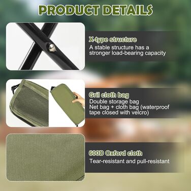 Зручний складаний стільчик-підсвічник для кемпінгу, риболовлі, подорожей та відпочинку на природі