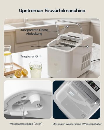 Машина для приготування льоду Upstreman BI12, біла: швидке охолодження, автоматичне очищення, для дому, офісу