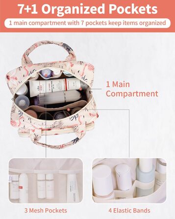 Велика косметичка для жінок Kulturtasche Damen Gross, дорожня косметичка, сумочка для макіяжу, валізка для туалетних речей (Бежевий фламінго)