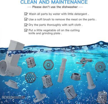 Електрична м'ясорубка 2000 Вт Profi з насадками для ковбас, печива та кібе – 3 диски з нержавіючої сталі, 4 ножі – для м'яса, овочів, сиру та тіста (Перлинно-біла)