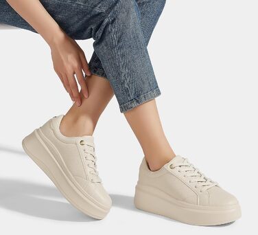 Жіночі кросівки на платформі LUCKY STEP, стильні кеди, класичні повсякденні туфлі, штучна шкіра, зручне взуття на кожен день (Бежевий, 37 EU)