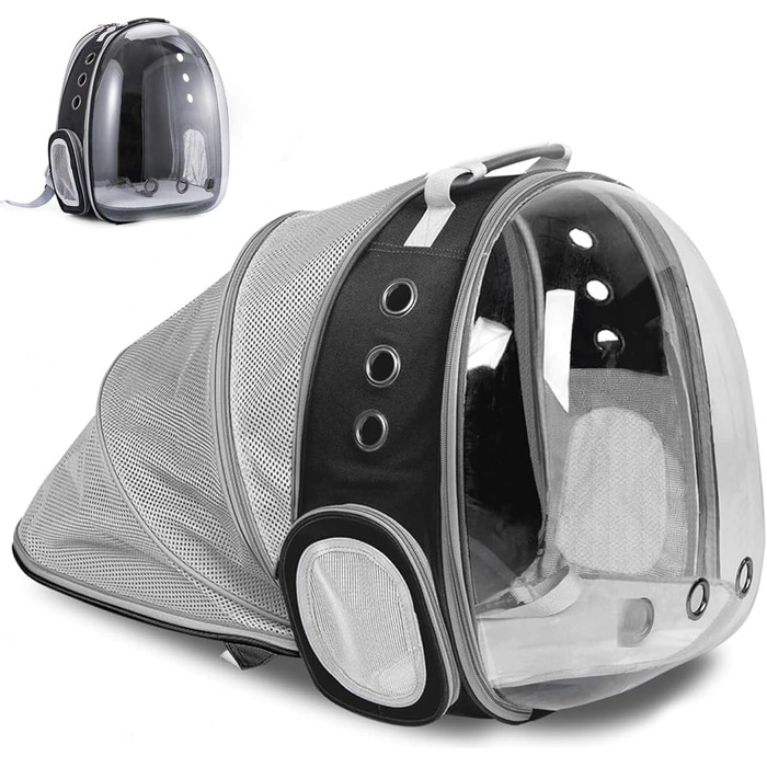 Рюкзак-переноска для котів та маленьких собак, розширюваний, з прозорим вікном та блискавкою, для подорожей та походів (розширювана спинка)