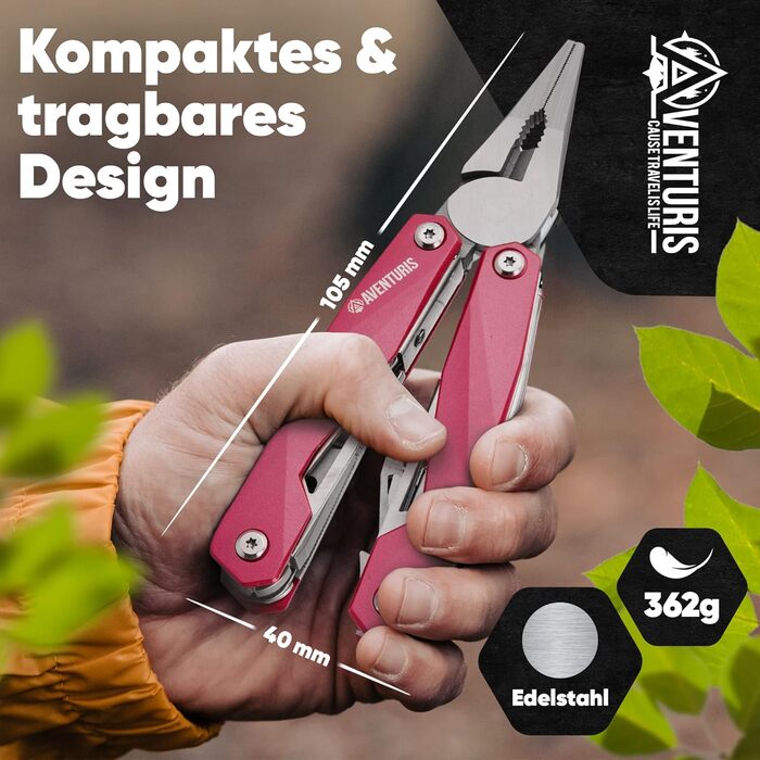 AVENTURIS® Multitool. Great multi-function tool as bicycle accessory or outdoor gear, a multitool tool as men's gifts or Leatherman multitool green (Personalized, Pink)