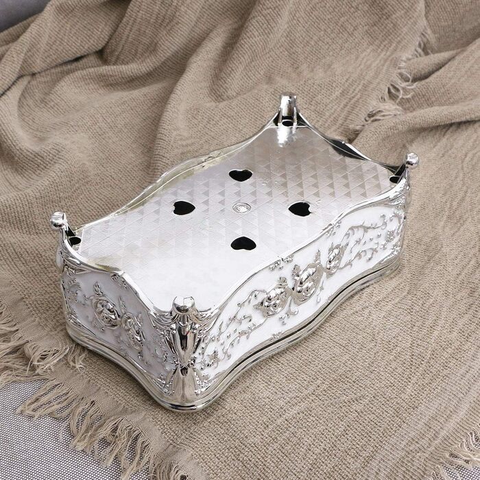 LIOOBO Tissue Box Rectangle Plastic with Lace Edge Flower Pattern Cosmetic Tissue Box Napkin Dispenser (Silver)